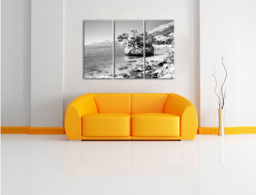 Pixxprint Dalmatia Strand in Kroatien / 3-Teilig/Gesamtmass 120cm Leinwandbild bespannt auf Holzrahm
