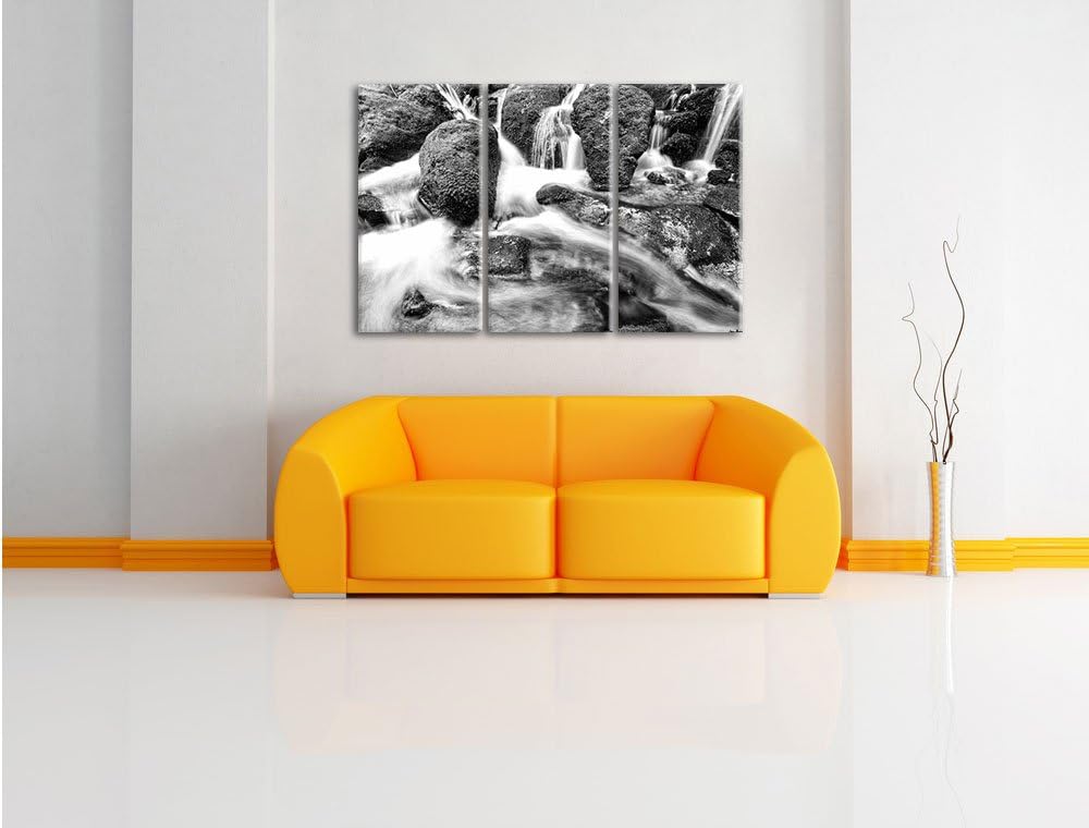 Pixxprint Gertelbach im Schwarzwald Kunst B&W 3-Teiler Leinwandbild 120x80 Bild auf Leinwand