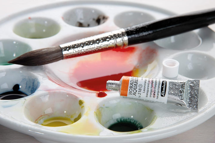 Schmincke – HORADAM AQUARELL Farbkasten, 24 x 5 ml Tuben, Porzellanpalette, 74224097, Holzkasten, ho