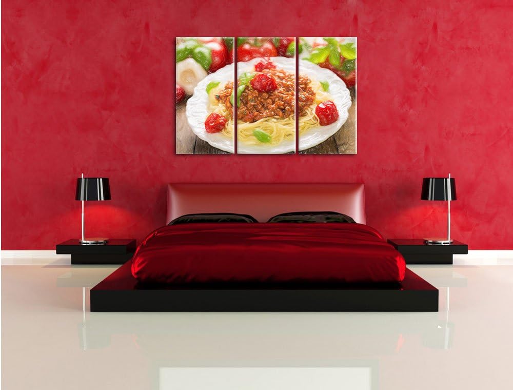 Pixxprint Spaghetti Bolognese auf dem Teller als Leinwandbild/Grösse: 3 Teilig (120x80) cm/Wandbild/