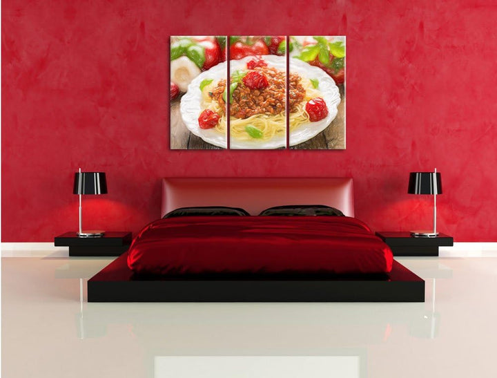 Pixxprint Spaghetti Bolognese auf dem Teller als Leinwandbild/Grösse: 3 Teilig (120x80) cm/Wandbild/