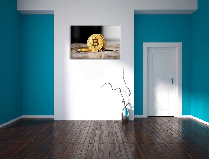 Pixxprint Bitcoins BTC Dollarschein als Leinwandbild | Grösse: 100x70 cm | Wandbild | Kunstdruck | f