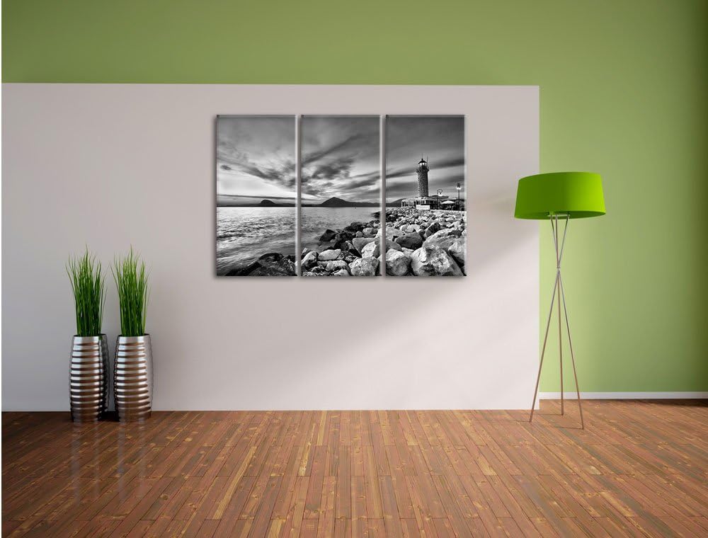 Pixxprint Leuchtturm bei Ebbe als Leinwandbild/Grösse: 3 Teilig (120x80) cm/Wandbild/Kunstdruck/fert