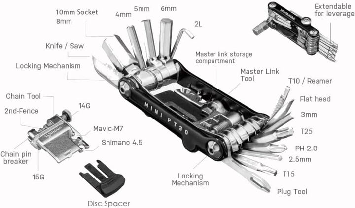 Topeak Unisex – Erwachsene Mini PT30 Multitool, Gold, 7,4 x 4 x 1,9 cm Einzelbett, Einzelbett