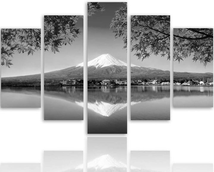 Wandbild Landschaft 200x100 cm Deco Panel 5 Teilig XXL Kunstdruck Berg See grau Deco panel XXL 200x1