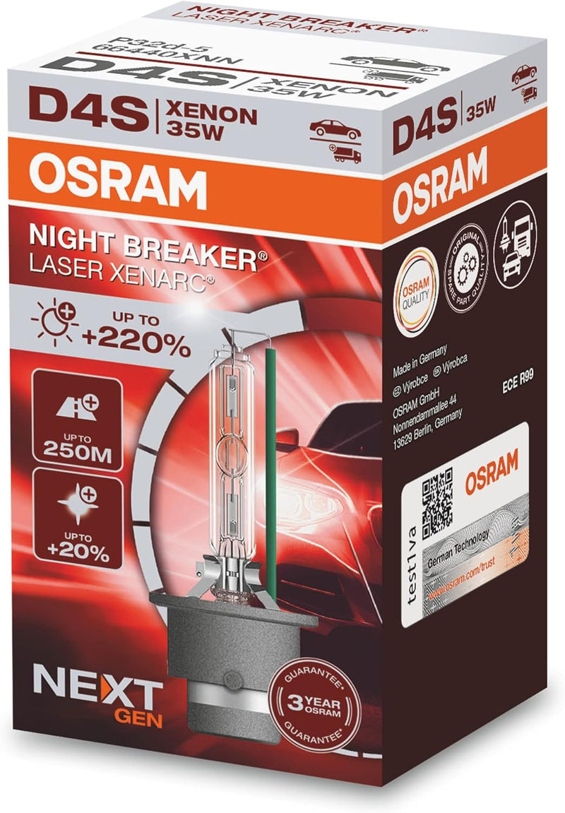 OSRAM XENARC NIGHT BREAKER LASER D4S Next Generation, +220 % mehr Helligkeit, HID Xenon-Scheinwerfer