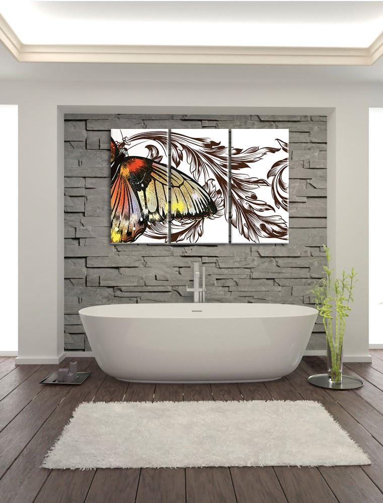 Pixxprint Prachtvoller Schmetterling weiss 3-Teiler Leinwandbild 120x80 Bild auf Leinwand