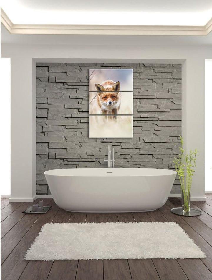 Pixxprint Schleichender Fuchs als Leinwandbild | Grösse: 3 Teilig (120x80) | Wandbild| Kunstdruck |