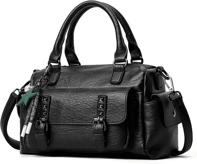 PORRASSO Retro Handtasche Damen Umhängetaschen Frauen Schultertaschen mit Anhänger Wasserdicht PU-Le