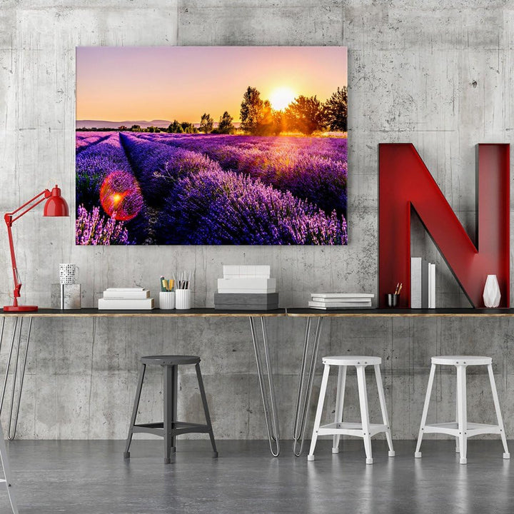 Feeby. Wandbilder - 1 Teilig- 60x90 cm - Bilder Kunstdrucke Deko Panel, Wiese, Lavendel, Natur, VIOL