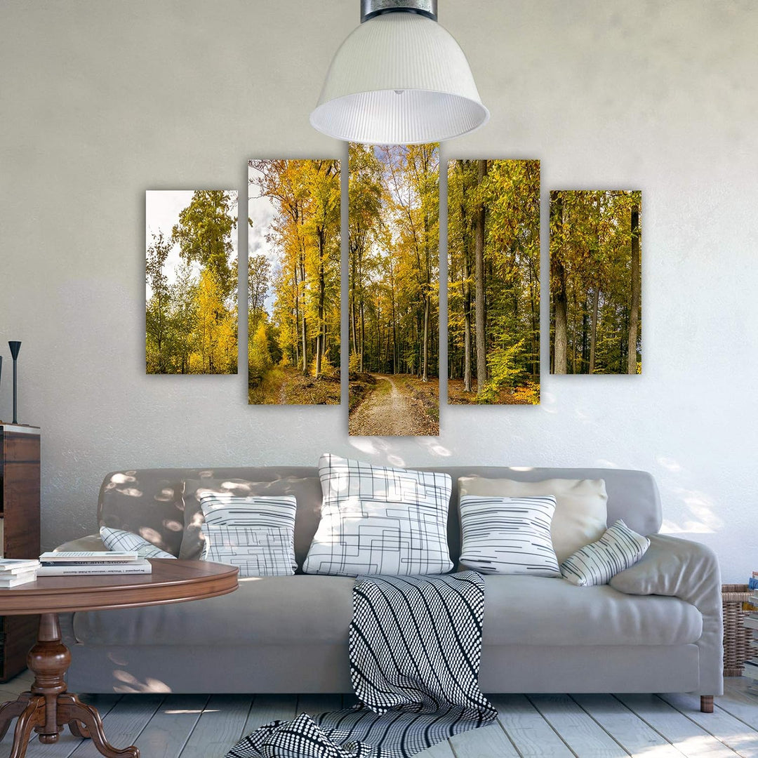 Feeby Leinwandbild Landschaft 5 TLG Bild Kunstdruck Wald Bäume Pfad Natur grün 100x70 cm Leinwandbil
