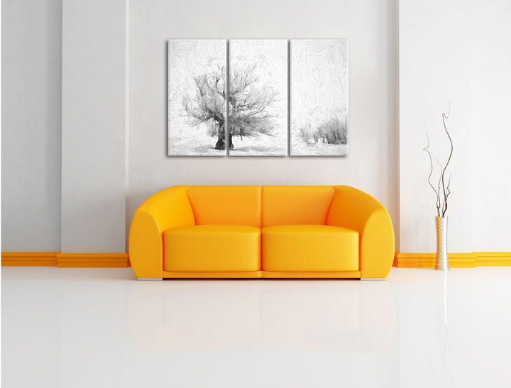 Pixxprint verschneite Bäume Pinsel Effekt 3-Teiler Leinwandbild 120x80 Bild auf Leinwand