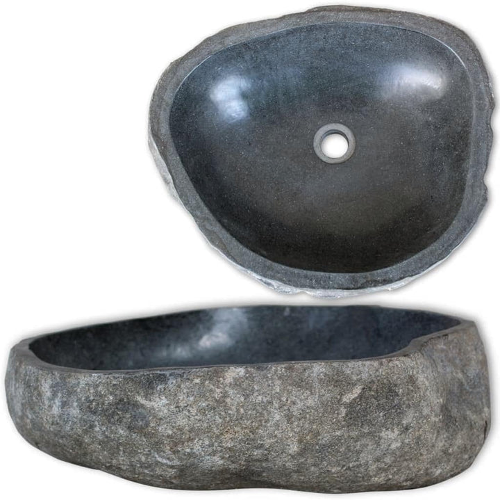 WIFESE Waschbecken Flussstein Oval 30-37 cm Anthrazit Naturstein Waschbecken Badezimmermöbel Waschti