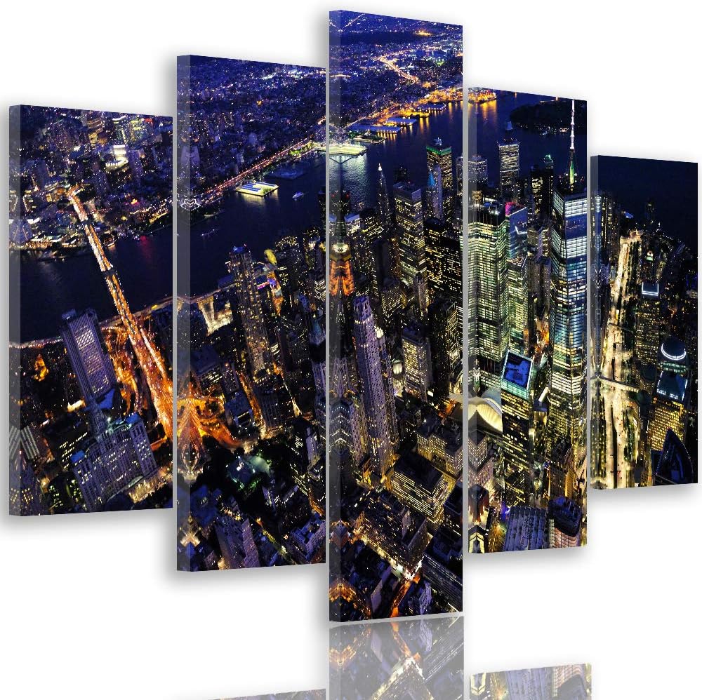 Feeby Leinwandbild 5 Teilig Stadt City Bild Wanddeko Landschaft Architektur bunt 150x100 cm Leinwand