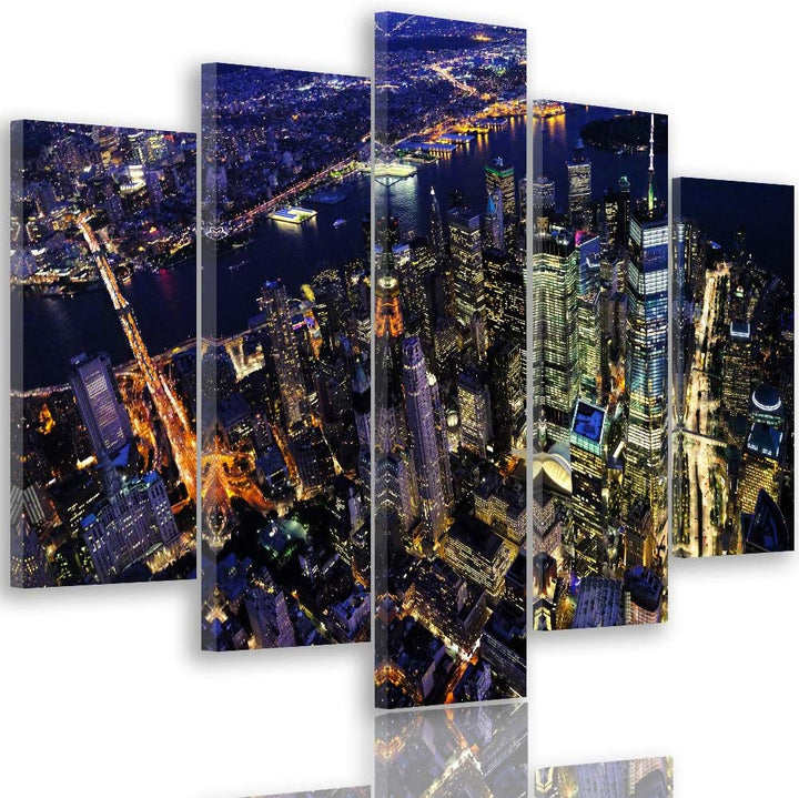 Feeby Leinwandbild 5 Teilig Stadt City Bild Wanddeko Landschaft Architektur bunt 150x100 cm Leinwand