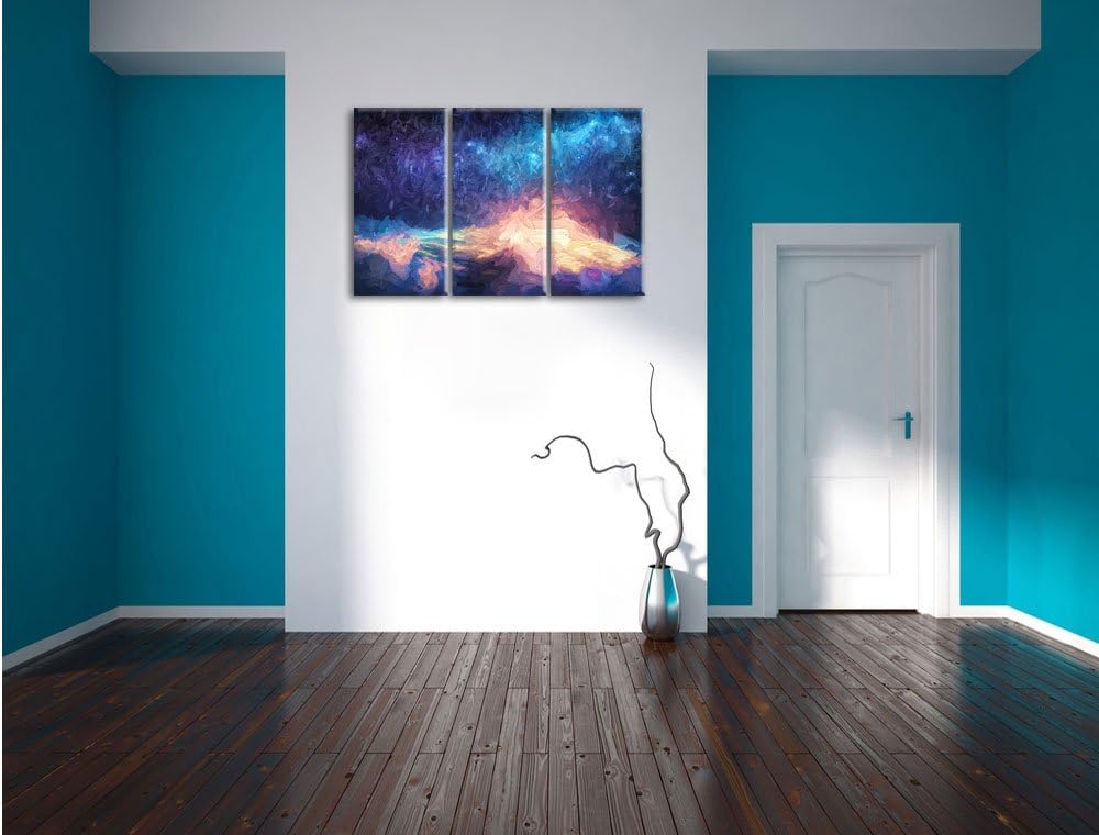 Pixxprint der Mann auf dem Berg mit dem Blick auf die Welt Kunst Pinsel Effekt 3-Teiler Leinwandbild