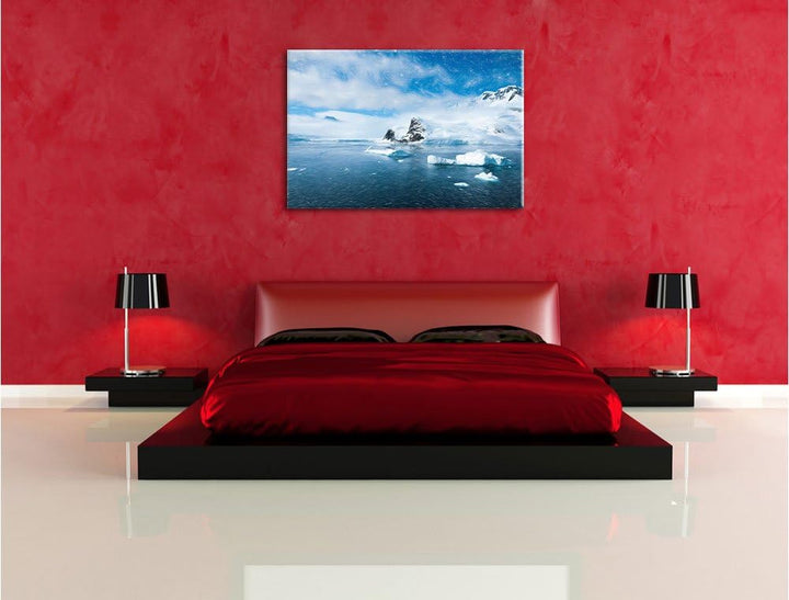 Pixxprint Winterlandschaft in der Antarktis / 100x70cm Leinwandbild bespannt auf Holzrahmen/Wandbild