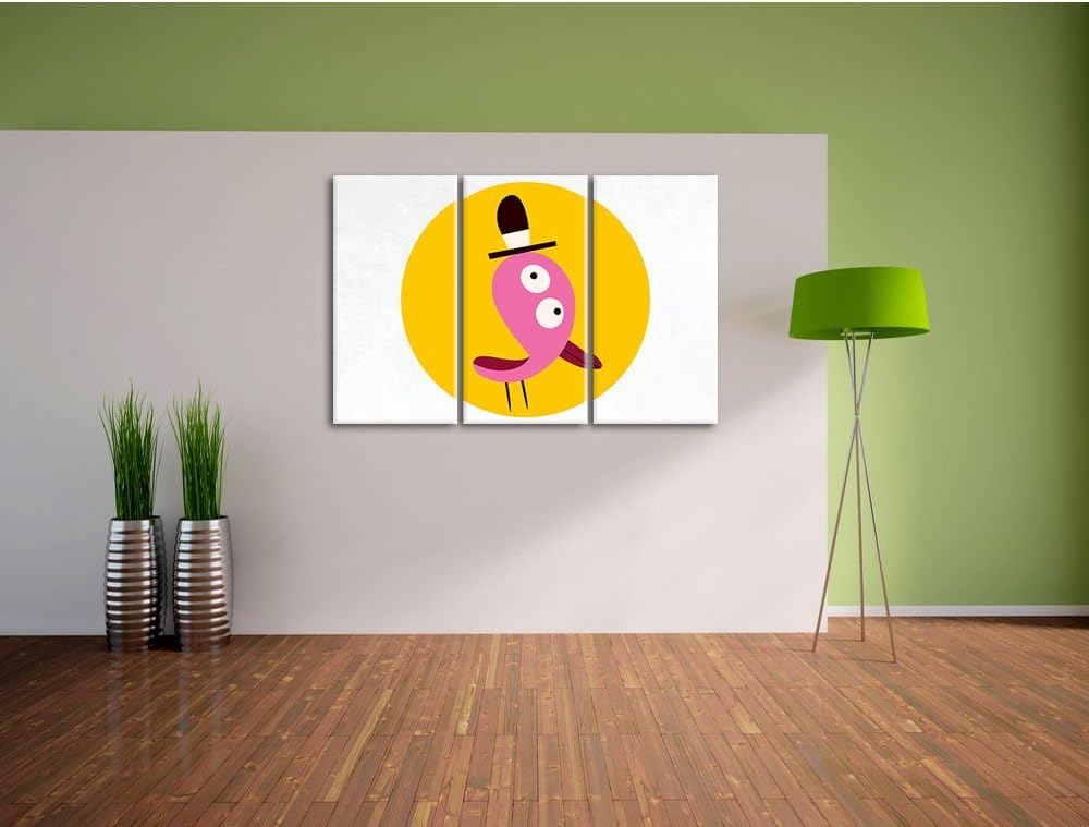 Pixxprint Lustiger Vogel mit einfarbigem Hintergrund weiss 3-Teiler Leinwandbild 120x80 Bild auf Lei