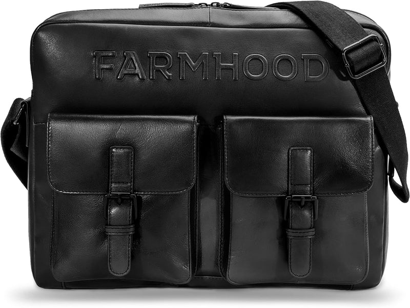 FARMHOOD Memphis Damen/Herren Aktentasche gross 38 cm - Umhängetasche mit 2 aufgesetzten Vordertasch