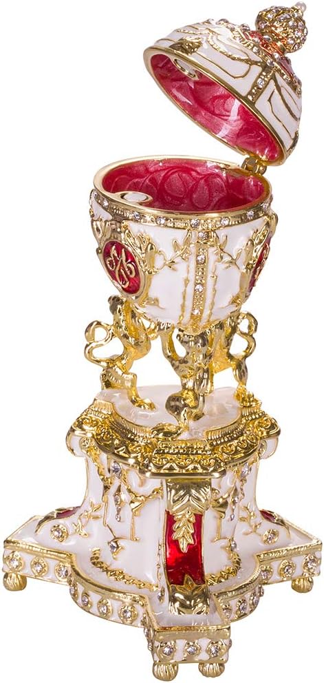 Fabergé-Stil Königliches dänisches Ei/Schmuckkästchen mit Löwen 13 cm rot