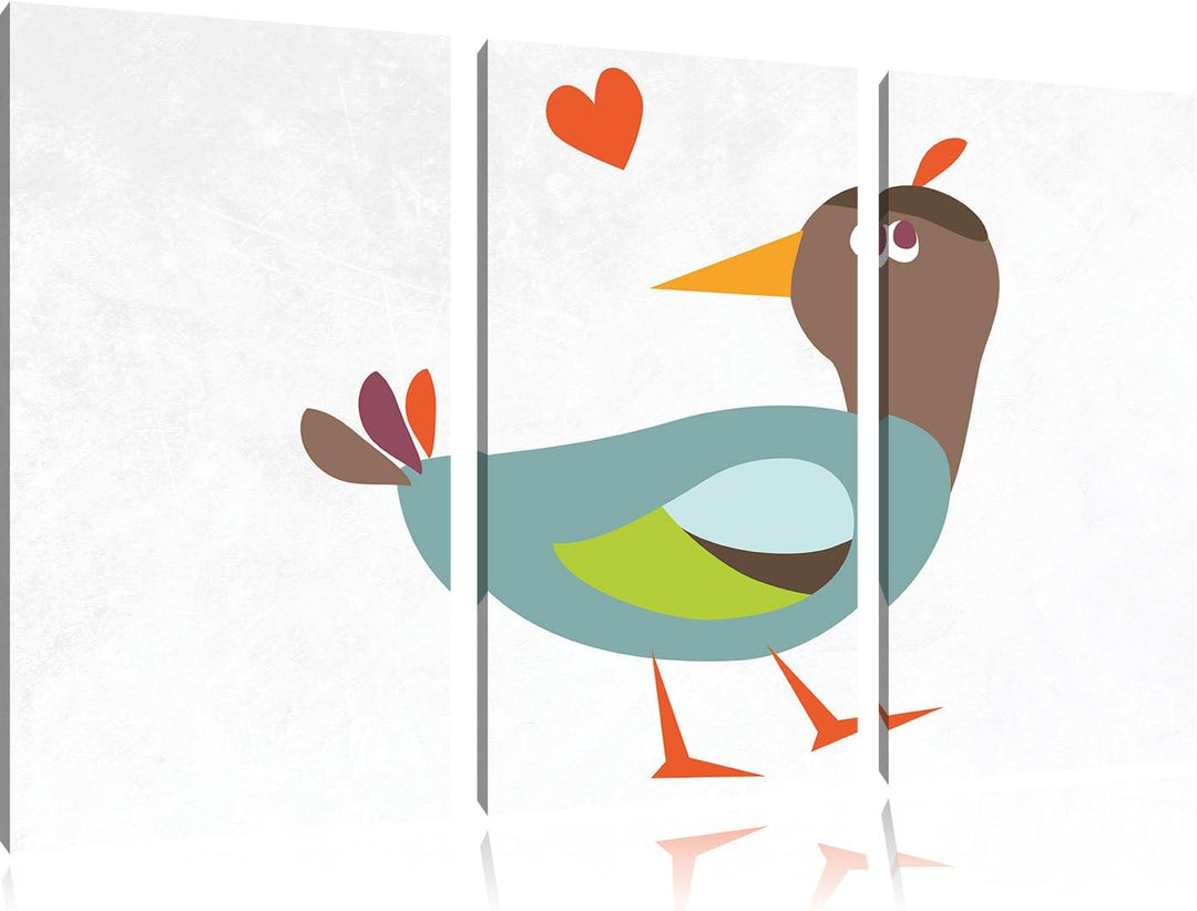 Pixxprint Niedliche Ente mit Herz als Leinwandbild/Grösse: 3 Teilig (120x80) cm/Wandbild/Kunstdruck/