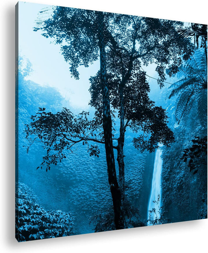 deyoli Wasserfall im tropischem Regenwald Format: 70x70 Effekt: Monocrome Blau als Leinwandbild, Mot