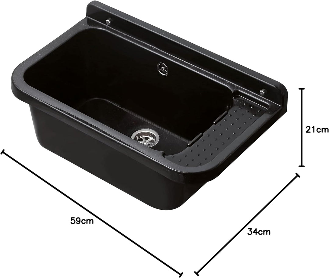 Negrari 2051BNAM Wandwaschbecken aus Harz, säurebeständig, ideal für Feuchträume, Outdoor, L60 x P34