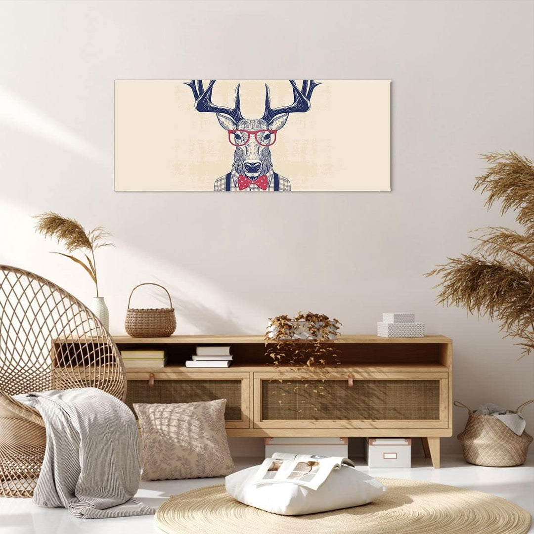 Wandbilder Dekoration Wohnzimmer Charakter Hirsch Illustration hipster Bilder auf Leinwand 120x50cm