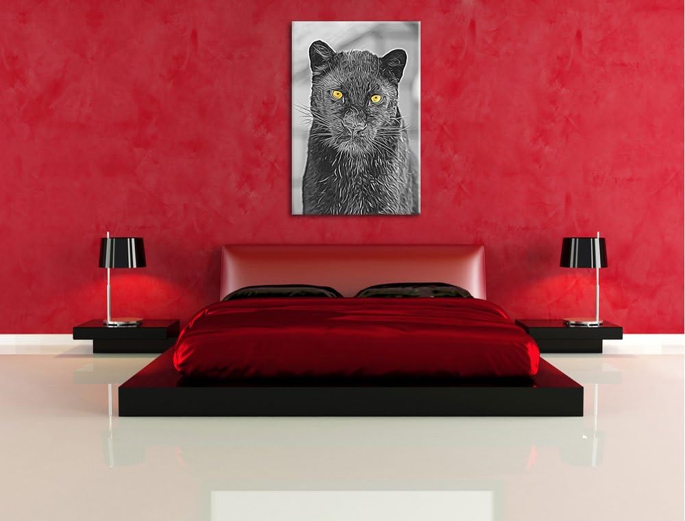 prächtiger Panther schwarz/weiss Deluxe Format: 100x70 cm auf Leinwand, XXL riesige Bilder fertig ge
