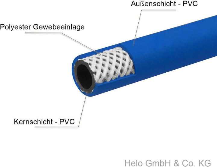 HELO 50 m Gewebe Druckluftschlauch 3-schichtig aus PVC für 5/16 Zoll Anschluss (ohne Kupplung) Geweb