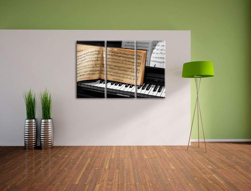 Pixxprint Notenbuch auf Piano als Leinwandbild | Grösse: 3 Teilig (120x80) | Wandbild| Kunstdruck |