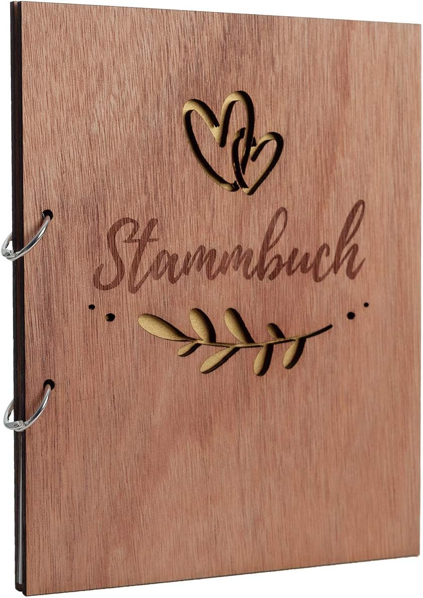 Hochzeitideal Stammbuch der Familie Familienstammbuch Holzcover inkl. Lasergravur (Serie Fiore)