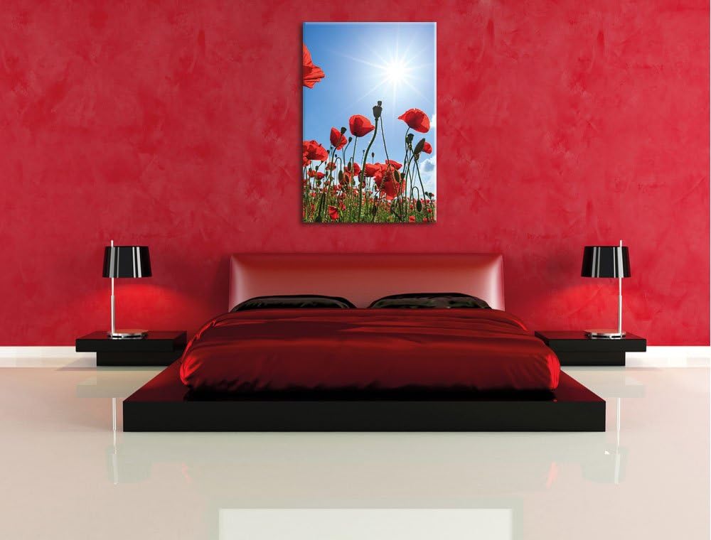 Pixxprint Mohnblumen, Format: 100x70 auf Leinwand, XXL riesige Bilder fertig gerahmt mit Keilrahmen,