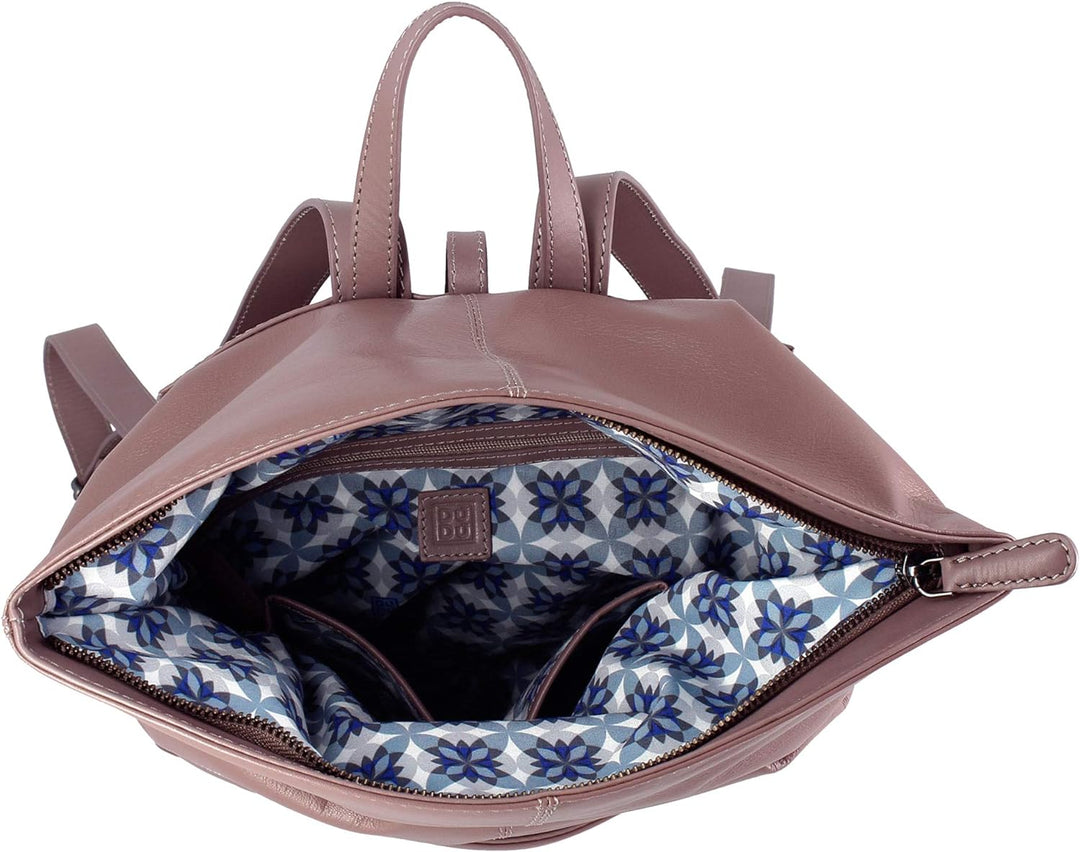 DuDu Damen Rucksack aus weichem Leder elegant trendig mit Reissverschluss und viel Platz Mauve, Mauv