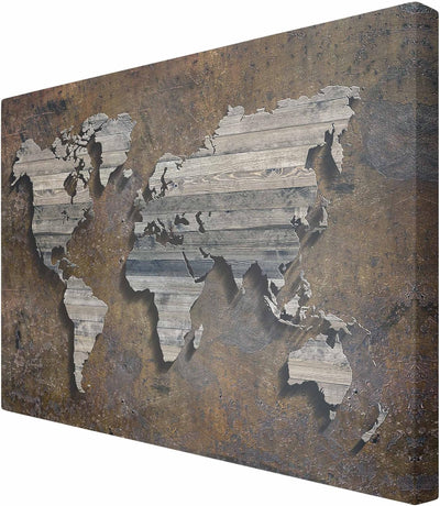 Bilderwelten Leinwandbild - Holz Rost Weltkarte - Quer 2:3, 80cm x 120cm, 80cm x 120cm