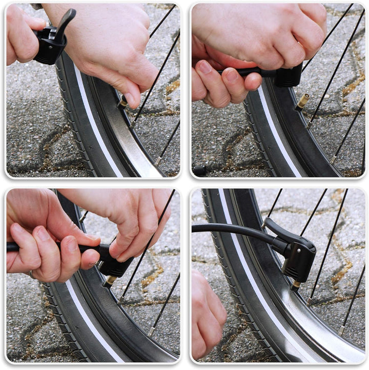 com-four® Fahrradpumpe mit Rahmenhalterung - Luftpumpe mit verschiedenen Adaptern - Ball-Pumpe für F