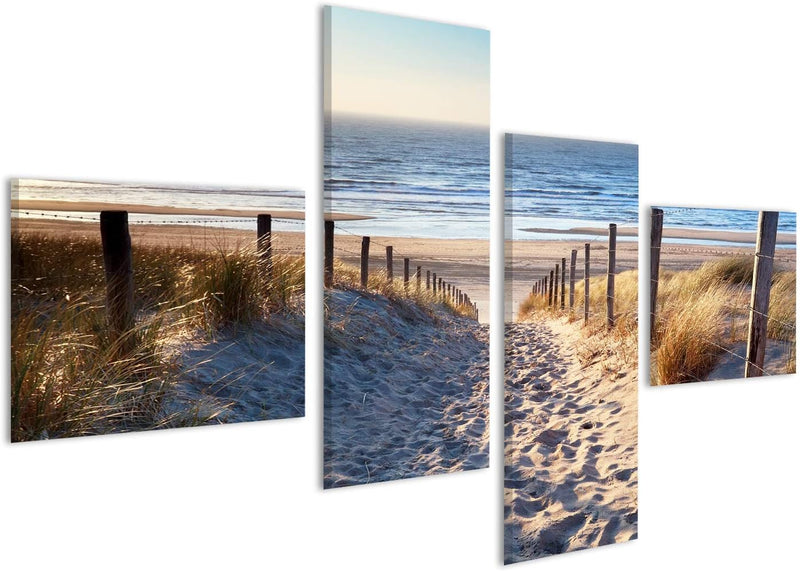 Bild Bilder auf Leinwand Weg zum Nordseestrand im Goldsonnenuntergang-Sonnenschein Nord-Holland die