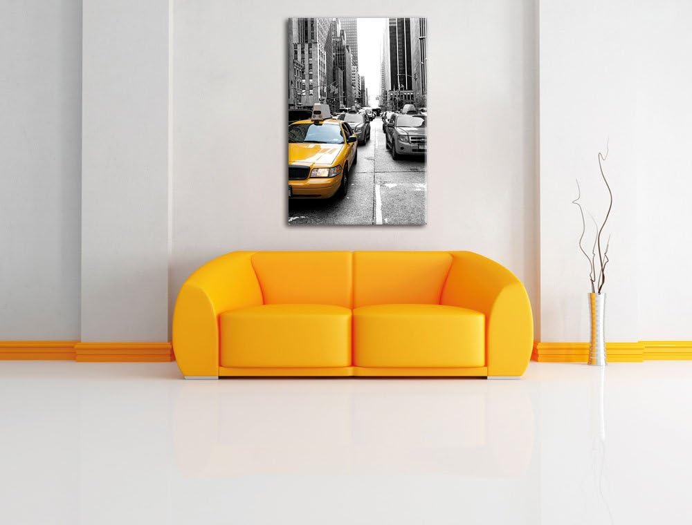 Pixxprint Gelbes Taxi in New York schwarz/weiss als Leinwandbild/Grösse: 100x70 cm/Wandbild/Kunstdru