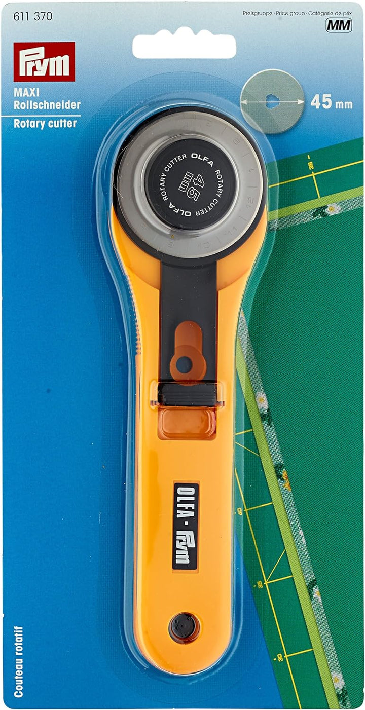 Prym 611382 Schneideunterlage cm/inch-Einteilung, 90x60cm & Rollschneider Maxi Olfa- Rollenschneider