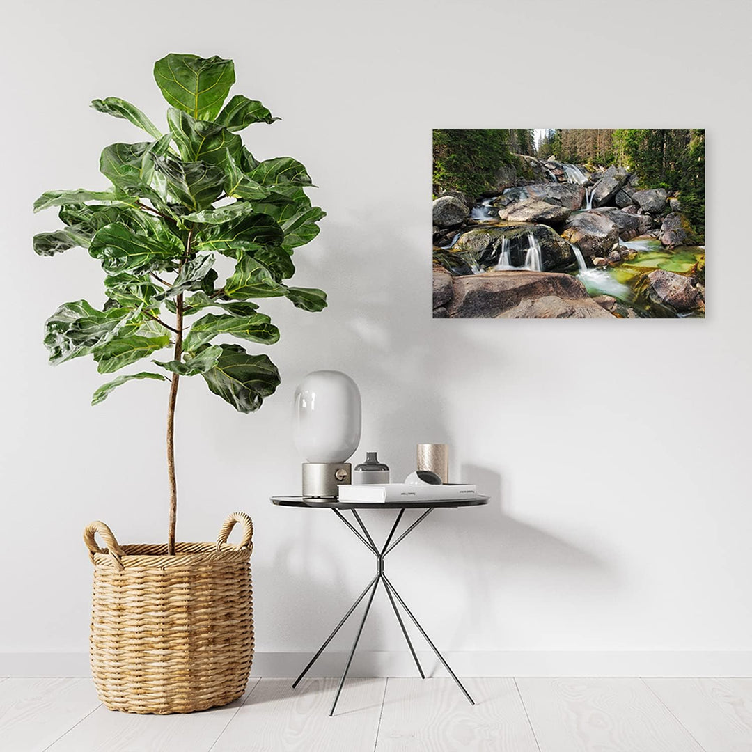 Febby Vlies Leinwandbild XXL Wasserfall Natur Teich 80x60 cm Wandbild Kunst Bilder Schlafzimmer Deko