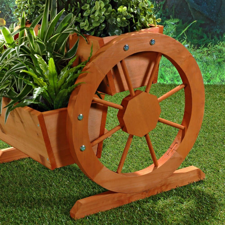 Melko Wagenrad Pflanzkübel aus Holz 44 x 42 x 40 cm – schöner Deko-Pflanzkübel mit grossen Wagenräde