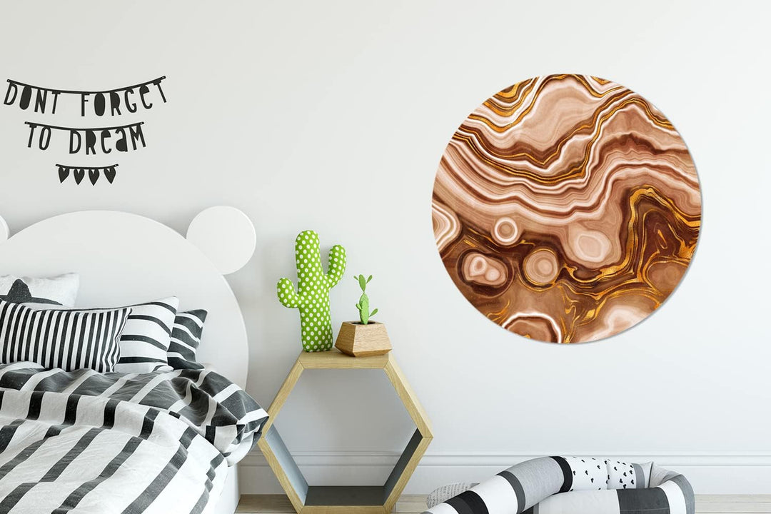 MuchoWow Wandbild Rund Wanddeko Deko Wohnzimmer Bilder 90x90 cm Gold - Achat-Geode - Steine - Braun,