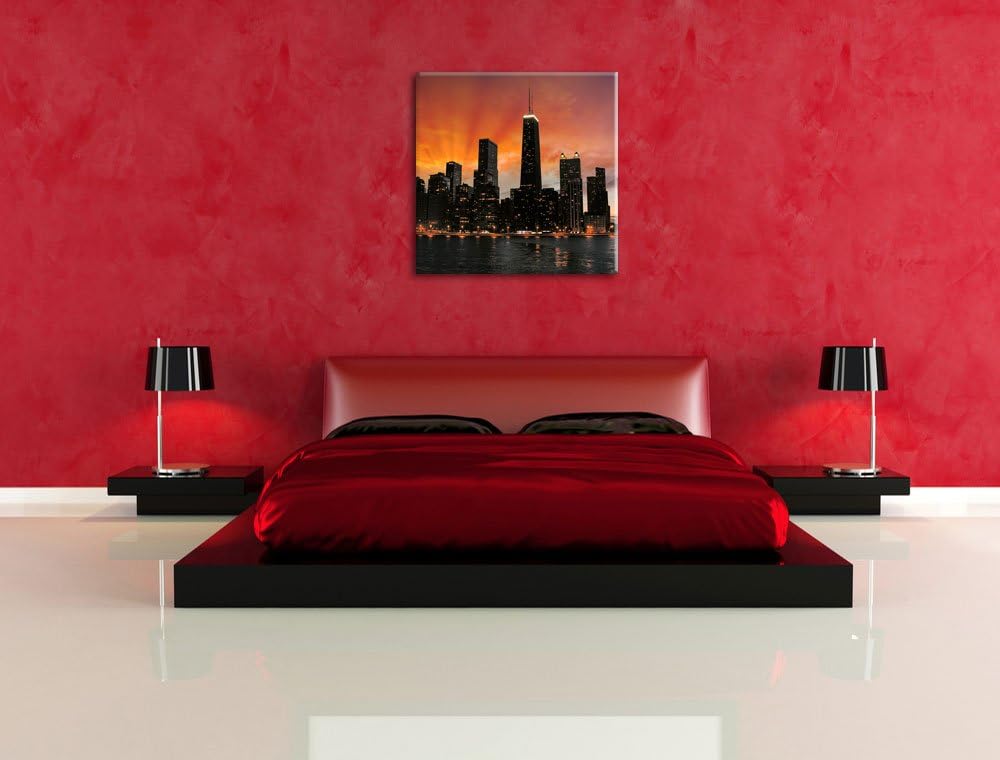 Pixxprint Chicago-Wolkenkratzer-Silhouette als Leinwandbild Quadratisch/Grösse: 70x70 / Wandbild/Kun