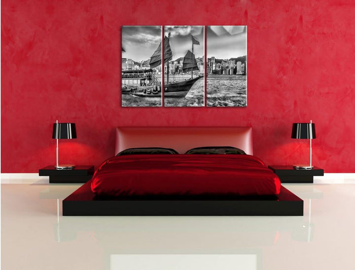 Pixxprint Segelschiff mit Segeln 3Teiler 120x80 cm Leinwandbild Wandbild Kunstdruck