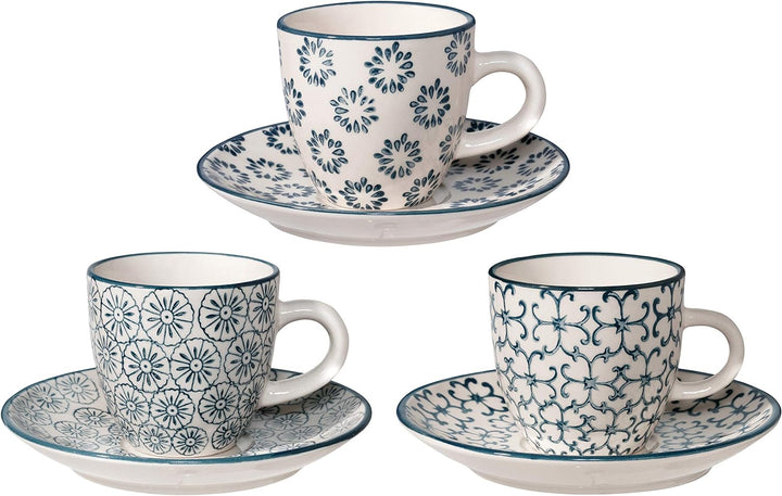 Bloomingville Espressotassen Kristina Retro Expresso Tassen mit Untertasse dickwandige C: Ø 6 x H 5,