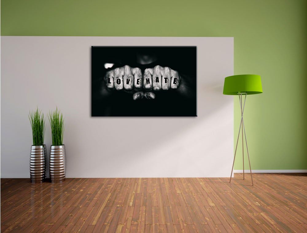Love Hate Fäuste, Format: 100x70 auf Leinwand, XXL riesige Bilder fertig gerahmt mit Keilrahmen, Kun