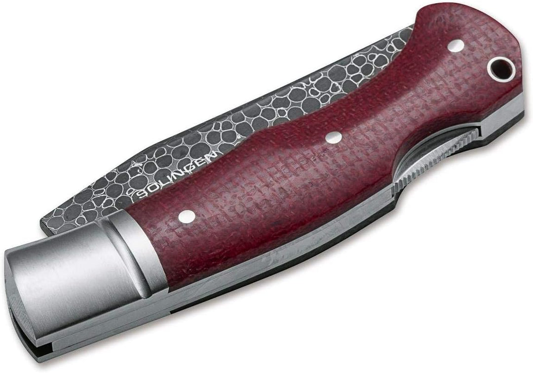 Böker Manufaktur Solingen Unisex – Erwachsene Boxer Damast Taschenmesser, Silber, 18,1 cm