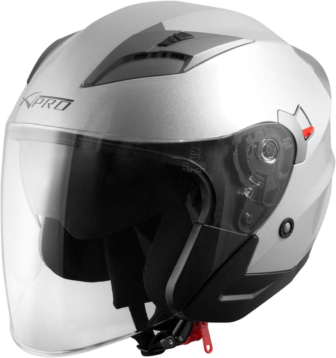 Motorradhelm Helm Sturzhelm Jethelm Roller Innensonnenblende Visier 55-56 cm ( S) Silber, 55-56 cm (