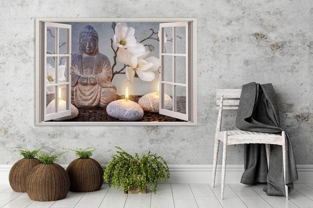 Feeby Leinwand Bilder - Fensterblick Natur- 90x60 cm- Deko Wohnzimmer - Wandbilder Schlafzimmer - De