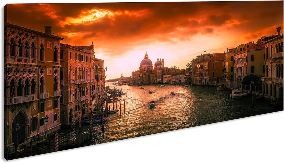 Flusslauf in Venedig Panorama 60x30 cm als Leinwandbild, Motiv fertig gerahmt auf Echtholzrahmen, Ho